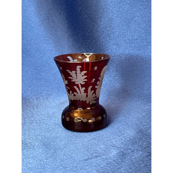 Vintage Bohemian Etched Red Glass Toothpick Holder - Picture 2 of 6